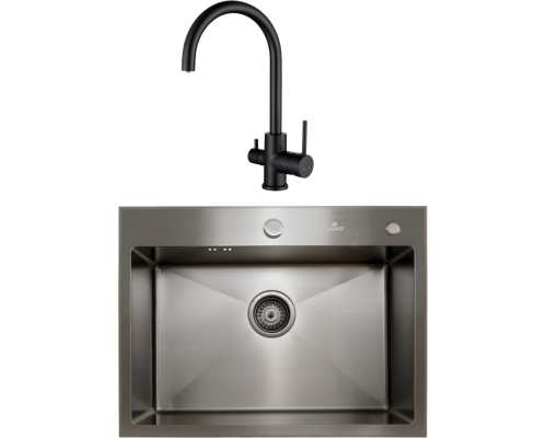 Комплект Мойка кухонная Kaiser KSM-6046 черная + Смеситель Merkur 26744-9 черный