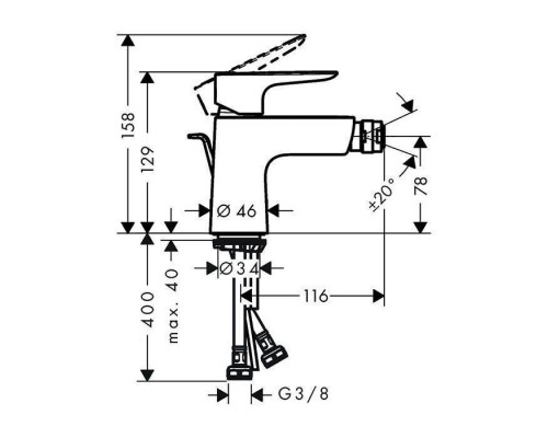 Hansgrohe Talis E Смеситель для биде на 1 отв, с донным клапаном, излив 116мм, цвет: черный матовый. 71720670 Hansgrohe Talis E Смеситель для биде на 1 отв, с донным клапаном, излив 116мм, цвет: черный матовый. 71720670
