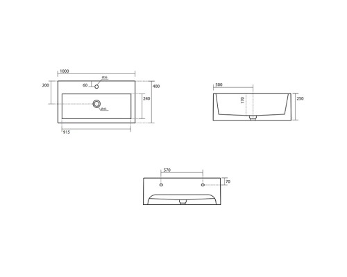 Kerasan Kanaal Раковина подвесная, 100х40х25см., с 1 отв., цвет: белый глянцевый. 574301*1