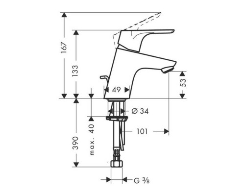 Hansgrohe Focus, Смеситель для раковины, Без донного клапана, Цвет: хром. 31733000 Hansgrohe Focus, Смеситель для раковины, Без донного клапана, Цвет: хром. 31733000
