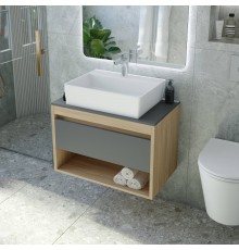 Тумба с раковиной Teymi Ritta 65, дуб эврика, матовый графит, раковина Aina 56