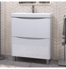Тумба с раковиной Vigo Glem 70, напольная, 2 ящика, белая, раковина Velvex 9595 70
