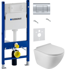 Комплект Унитаз подвесной BelBagno Amanda BB051CHR безободковый + Крышка BB051SC с микролифтом + Инсталляция Geberit Duofix Delta 458.163.21.1 с кнопкой смыва, хром + Шумоизоляция 156.050.00.1