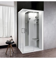 Novellini Skill A Душевая кабина 120х100х217.5cмм., Dx, Essential, поддон 12.5см., с термостатическим смесителем, стекло, цвет: белый глянц/Light grey. SKIA219DT1F-1AN1