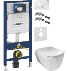 Комплект Унитаз подвесной Ceramicanova New Day CN3005 с микролифтом, безободковый + Крепления Geberit Duofix 111.815.00.1 к стене + Шумоизоляция 156.050.00.1 + Инсталляция UP 320 111.300.00.5 + Кнопка Sigma 01 115.770.11.5 белая
