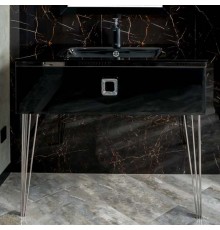 Тумба с раковиной Armadi Art Lucido 100 глянцевая черная, раковина 852-100-B, ножки хром