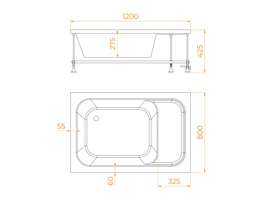 Душевой поддон прямоугольный RGW BC/L (с сиденьем)  800x1200