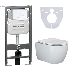 Комплект Унитаз подвесной Ceramicanova Play CN3001 безободковый, с микролифтом + Инсталляция Envision CN1001W + Кнопка Round, белая