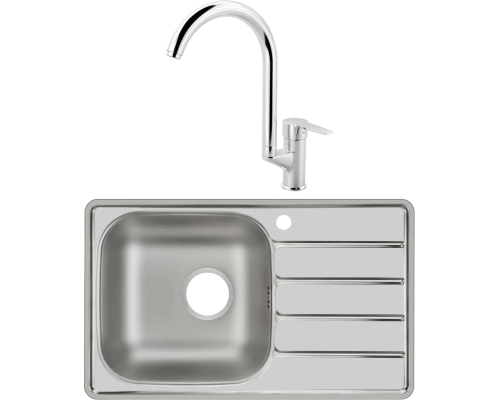 Комплект Мойка кухонная Domaci Равенна Rand DGR 780*480 (6) L2TG L + Смеситель MEGA Snow MG-SH03 хром
