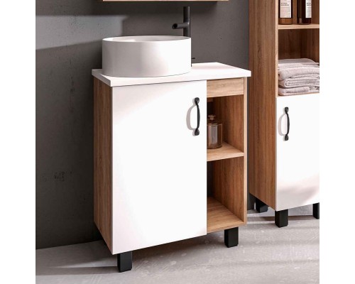 Тумба с раковиной Grossman Флай 60 со столешницей, дуб сонома, белая