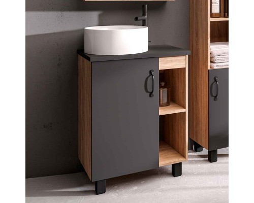 Тумба с раковиной Grossman Флай 60 со столешницей, дуб сонома, серая