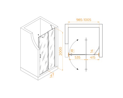 Душевая дверь RGW HO-014Gr 1000 Душевая дверь RGW HO-014Gr 1000