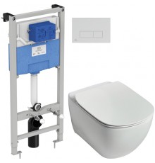 Комплект Унитаз подвесной Ideal Standard Tesi T355101 безободковый с микролифтом + Инсталляция Prosys Frame 120 M R020467 + Кнопка Oleas R0121AA хром