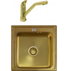 Комплект Мойка кухонная Seaman Eco Wien SWT-5050 antique gold + Смеситель Barcelone SSL-5361 antique gold