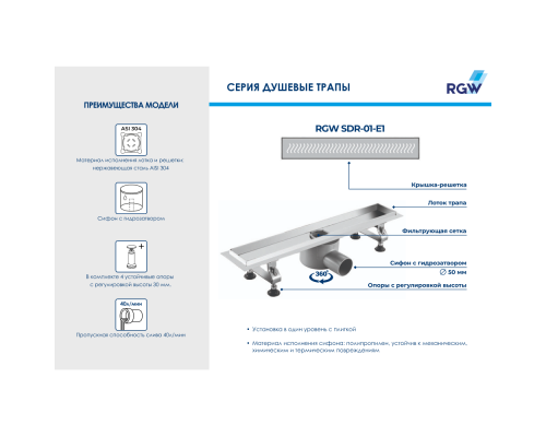 Душевой трап RGW SDR-01-E1