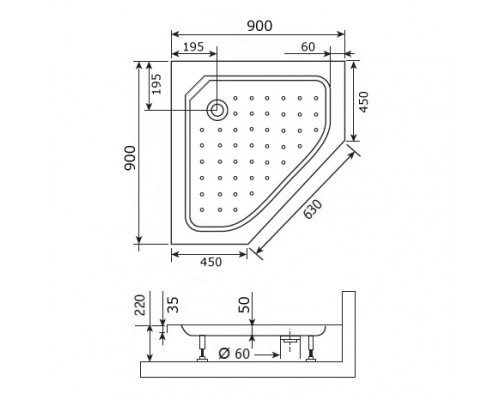 Душевой поддон трапеция RGW STYLE-TR  900x900