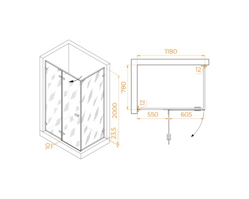 Душевой уголок с распашной дверью на петлях - RGW SV-040Gr 1200x800