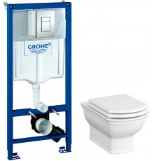 Комплект Унитаз подвесной VitrA Valarte 7805B003-0075 + Крышка 124-003-009 с микролифтом + Инсталляция Grohe Rapid SL 38772001 3 в 1 с кнопкой смыва