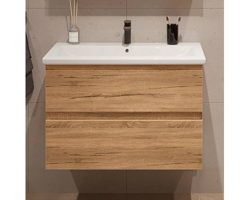 Тумба с раковиной SanStar Lavanti 80 подвесная, дуб вотан, раковина Миранда