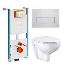 Комплект Унитаз подвесной Grohe Bau Ceramic 39351000 безободковый, альпин-белый + Инсталляция VitrA V-Fix Core 732-5800-01PV + Кнопка Root Square 740-2380 хром