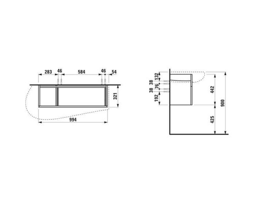 Laufen Alessi One Тумба подвесная 99х32см, с раковиной, слив слева, цвет: орех. 8.1497.3.400.104.1,  4.3042.1.097.630.1