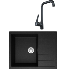 Комплект Мойка кухонная Domaci Болонья М-151-002 черная + Смеситель STWORKI WFD04007GA черный матовый