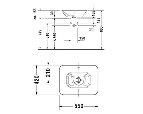 Duravit Starck 3 Раковина накладная, 55х42см., с переливом, с креплениями, цвет: белый. 0334520000