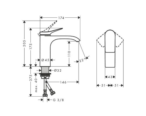 Hansgrohe Vivenis Смеситель для раковины, 1 отв., без донного клапана, цвет: черный матовый. 75022670