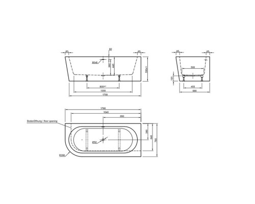 Knief Wall Corner Left Ванна акриловая в правый угол 180x80x60см, щелевой перелив SLOT (черный матовый), цвет: белый. 0100-277-L(06SBM)