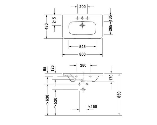 Duravit DuraStyle Раковина 80х48 см, 1 отв., с переливом, цвет: белый. 2320800000