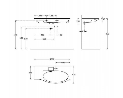 Kerama Marazzi Riva Раковина 100.7х48х15см., накладная, мебельная, с крепежом, правая, 1 отв., с переливом, цвет: белый глянцевый Kerama Marazzi Riva Раковина 100.7х48х15см., накладная, мебельная, с крепежом, правая, 1 отв., с переливом, цвет: белый глянцевый