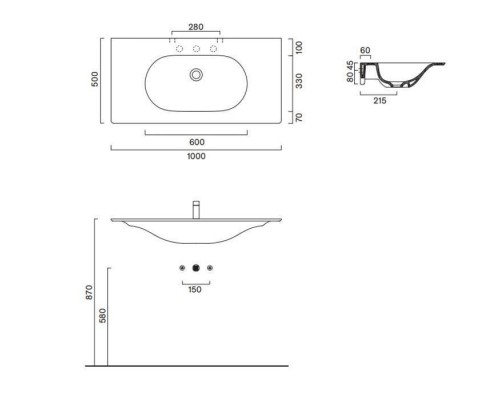 Catalano Sfera 100 Столешница с интегрированной раковиной, цвет: белый глянцевый. 0521010001