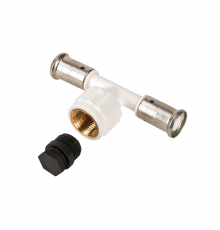 Тройник ВР c черной заглушкой BP04 1/2 ПВДФ пресс (белый), 20x1/2 x20, HENCO 13PKW-200420BP 13PKW-200420BP