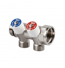 Коллектор распределительный SR Rubinetterie со встроенными клапанами 1 х1/2 на 2 выхода 0054-2500N200