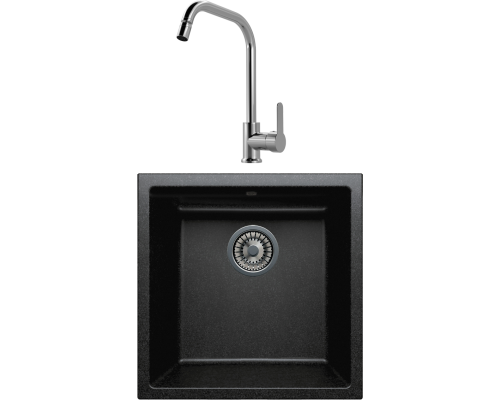 Комплект Мойка кухонная Tolero Classic R-128 уголь + Смеситель MEGA City MG- ZRV104 хром