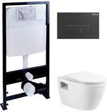 Комплект Унитаз подвесной BelBagno Loto BB070CHR/SC безободковый + Инсталляция EWRIKA ProLT 0026-2020 + Кнопка 0044 черная матовая