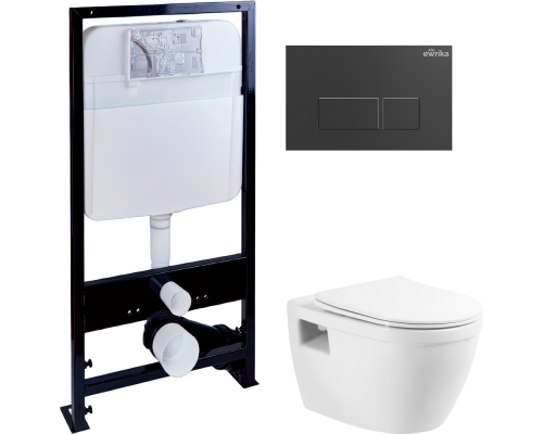Комплект Унитаз подвесной BelBagno Loto BB070CHR/SC безободковый + Инсталляция EWRIKA ProLT 0026-2020 + Кнопка 0044 черная матовая