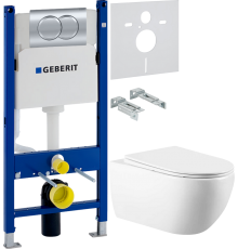 Комплект Унитаз подвесной Vincea Evo VT1-34 + Инсталляция Geberit Duofix Delta 458.149.21.1 с кнопкой смыва, хром + Шумоизоляция 156.050.00.1
