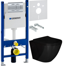 Комплект Унитаз подвесной Grossman GR-4411 black S безободковый + Инсталляция Geberit Duofix Delta 458.149.21.1 с кнопкой смыва, хром + Шумоизоляция 156.050.00.1