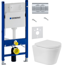 Комплект Унитаз подвесной BelBagno Flay-r + Крышка Norma BB865SC с микролифтом + Инсталляция Geberit Duofix Delta 458.149.21.1 с кнопкой смыва, хром + Шумоизоляция