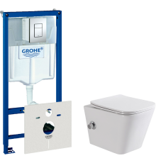 Комплект  Унитаз подвесной BelBagno Due BB3103CHR-BS/SC с микролифтом, со смесителем и функцией биде + Система инсталляции для унитазов Grohe Rapid SL