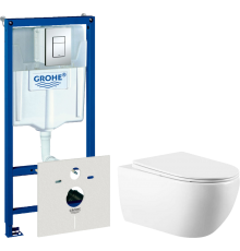 Комплект Унитаз подвесной Vincea Evo VT1-34 + Инсталляция Grohe Rapid SL 38772001 3 в 1 с кнопкой смыва + Шумоизоляция 37131000