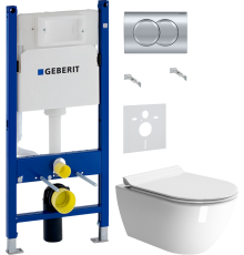 Комплект Унитаз подвесной GSI Pura 881611 безободковый + Крышка Norm MS86CSN11 с микролифтом, белая + Инсталляция Geberit Duofix Delta 458.149.21.1 с кнопкой смыва, хром + Шумоизоляция 156.050.00.1