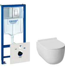 Комплект  Унитаз подвесной Damixa Scandinavian Pure DX36C1701SC с микролифтом, безободковый + Система инсталляции для унитазов Grohe Rapid SL 38772001