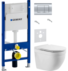 Комплект Унитаз подвесной BelBagno Senso -R BB017CHR + Крышка BB870SC с микролифтом + Инсталляция Geberit Duofix Delta 458.163.21.1 с кнопкой смыва, хром + Шумоизоляция 156.050.00.1