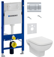 Комплект Унитаз подвесной Ideal Standard I.life A T471701 + Крышка T453101 белая + Инсталляция Geberit Duofix Delta 458.163.21.1 с кнопкой смыва, хром + Шумоизоляция 156.050.00.1