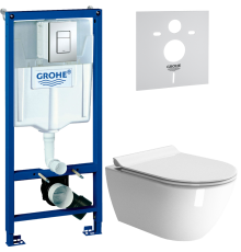 Комплект Унитаз подвесной GSI Pura 881611 безободковый + Крышка Norm MS86CSN11 с микролифтом, белая + Инсталляция Grohe Rapid SL 38772001 3 в 1 с кнопкой смыва + Шумоизоляция 37131000