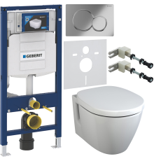 Комплект Унитаз подвесной Ideal Standard Connect E781901 с функцией биде + Крышка E712701 с микролифтом, петли хром + Инсталляция Geberit Duofix UP 320 111.300.00.5 + Кнопка Sigma 01 115.770.21.5 хром + Крепления 111.815.00.1 к стене + Шумоизоляция 156.05