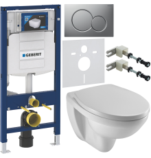 Комплект Унитаз подвесной Jacob Delafon Patio E4187 + Крышка E4267 + Инсталляция Geberit Duofix UP 320 111.300.00.5 + Кнопка Sigma 01 115.770.JQ.5 лакированная, матовый хром + Крепления 111.815.00.1 к стене + Шумоизоляция