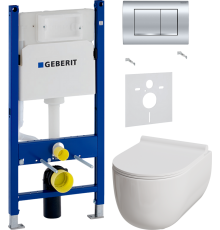 Комплект Унитаз подвесной Damixa Scandinavian Pure DX36C1701SC с микролифтом, безободковый + Шумоизоляция Geberit 156.050.00.1 + Инсталляция Duofix Delta 458.163.21.1 с кнопкой смыва, хром